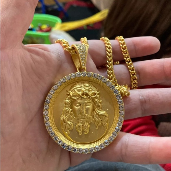 Jesus gold face catholic holy necklace
